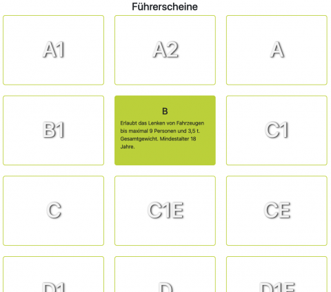 Übersicht der Führerscheine